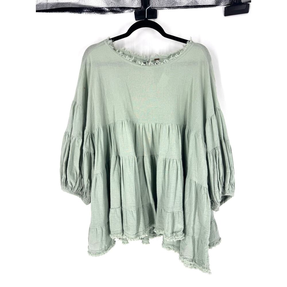 Free People Sage Green Tiered Flowy 3/4 Sleeve Tunic Top